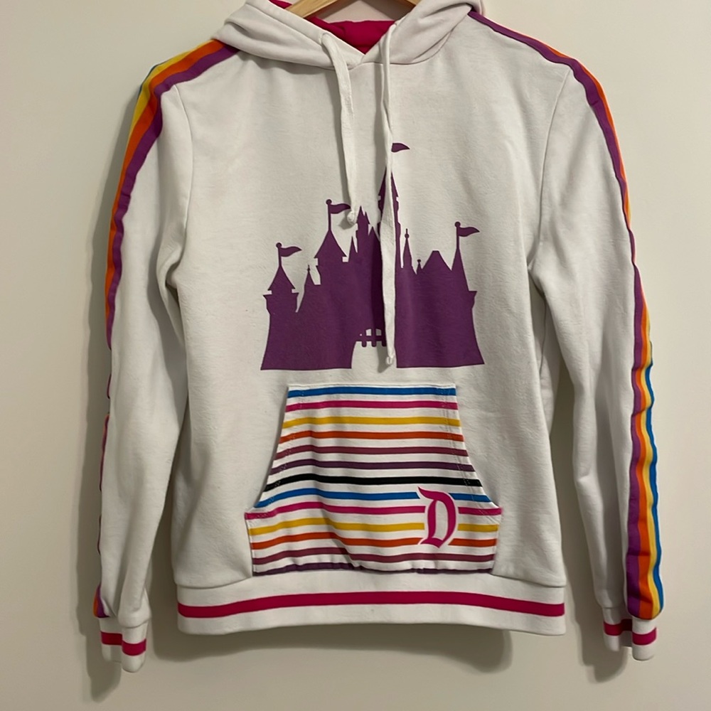 Disney White Hoodie with Purple Castle and Rainbow Stripes